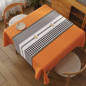 ผ้าปูโต๊ะอาหารสีส้มลายลูกฟูกวินเทจยุโรปดั้งเดิม