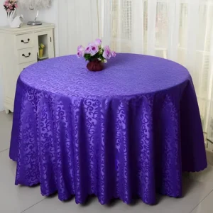 usboon ผ้าปูโต๊ะกลม ลายดอกไม้ / 3m. สีม่วง ผ้าปูโต๊ะร้านอาหาร เนื้อผ้าเงา กันน้ำ
